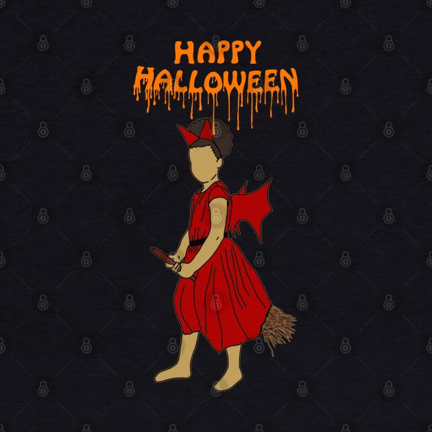 Happy Halloween witch on broom - orange by DigillusionStudio